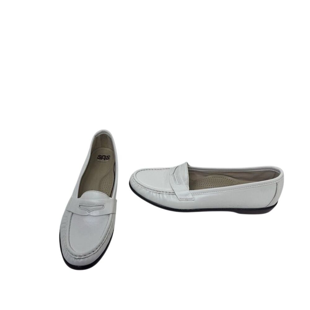 SAS Women's White Leather Penny Loafers Size 10 Narrow Casual Shoes